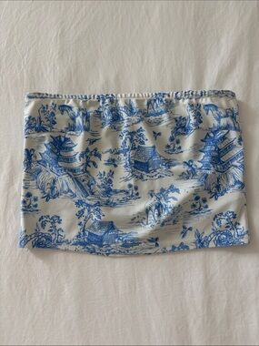 Edikted White and Blue Toile Tube Top